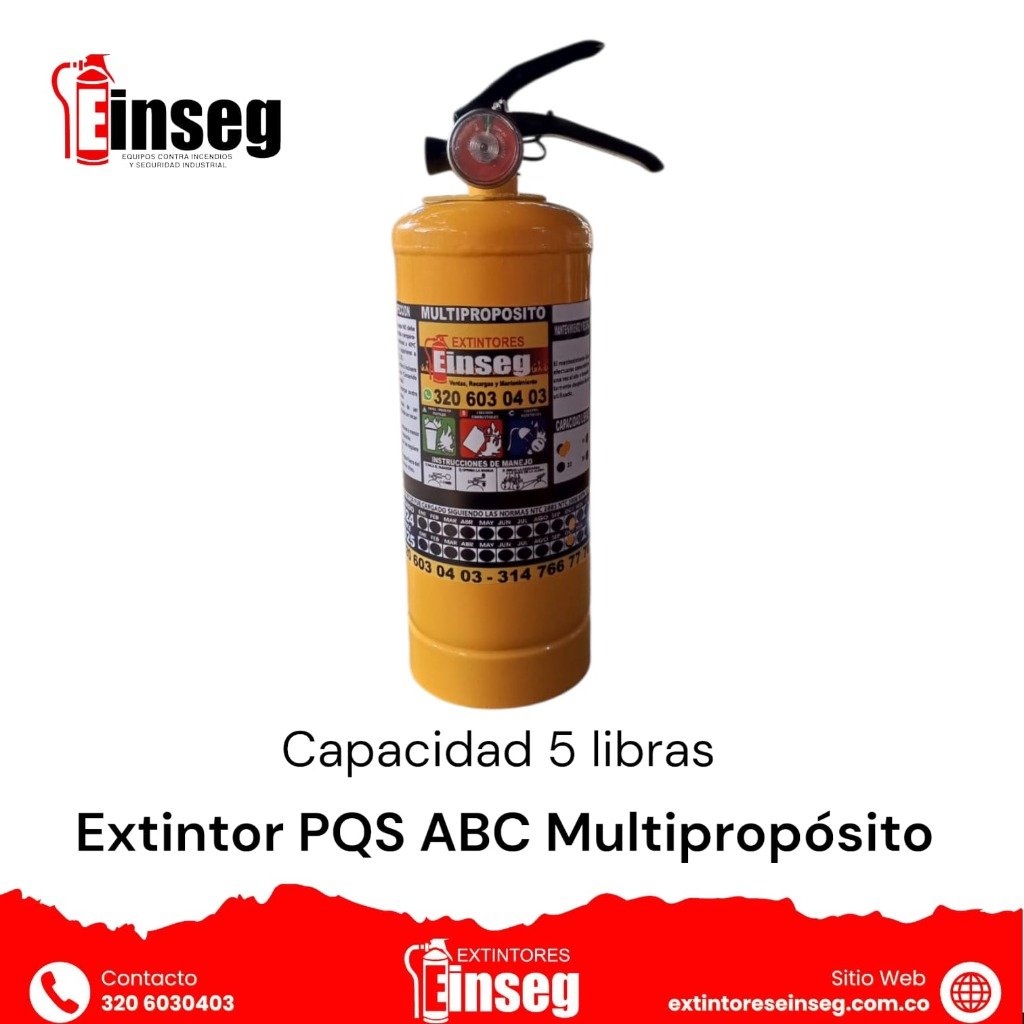 Extintor PQS ABC de 5 libras para carros en Medellín